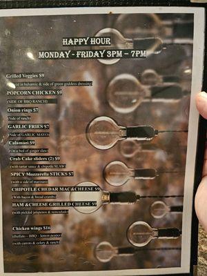 Happy hour food menu