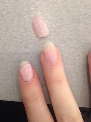 This happened less than a week after the original gel manicure and a day after I went back and they "fixed" it