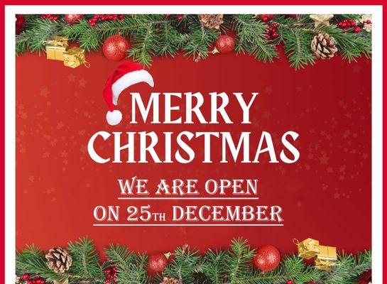 Open as usual on Christmas Day