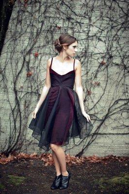 Maroon Velvet cocktail dress with chiffon overlay