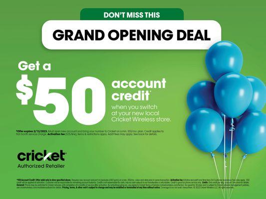 Get our limited time Grand Opening Deal!!!. Switch and get $50 instant credit. Come and ask for more savigs only at our location.