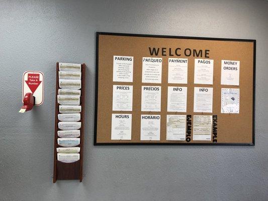 The welcome board with all important/vital information to process a U.S. Passport in the City of Sweetwater.