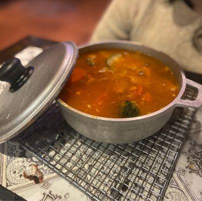 Caldo Tlapeño. Hearty Mexican chicken soup with rice and vegetables. Large $9