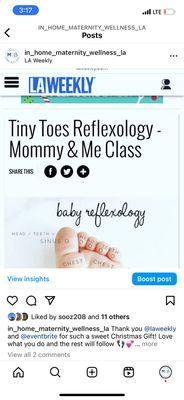 Infant reflexology instruction and featured in LA times events .