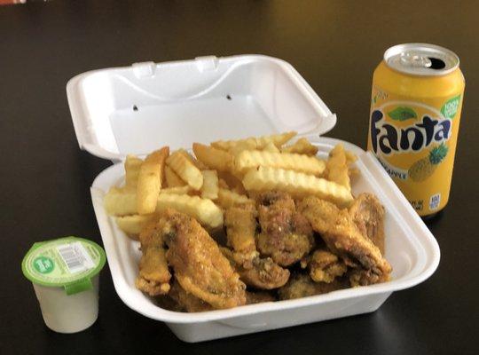 Lemon Pepper Wings, Fries & Pineapple Fanta!