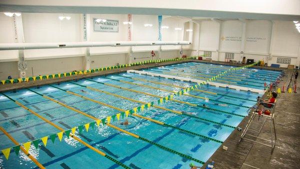 The Charles W. Dullea, S.J. Natatorium features a 25-yard by 50-meter 
indoor swimming pool