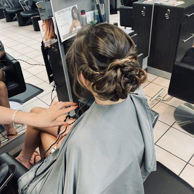 Finishing up her Beautiful Updo, by Reyna