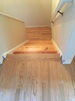 Converted and refinished pine stairs