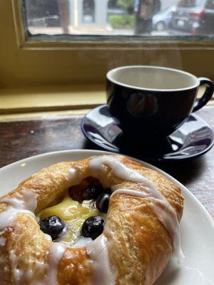 Lemon Blueberry Danish with an espresso