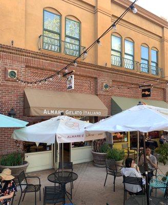 Patio seating on historic Main Street