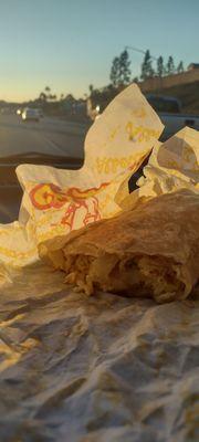 Bacon, egg, cheese burrito... Bacon replaced with potatoes!?!?!