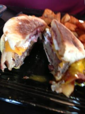 The Death Muffin. They claim its a "bacon explosion." Apparently bacon is a 1" thick sausage patty.