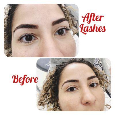 Before & after Lashes and Brow Henna