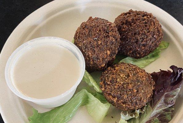 Crispy, hot, freshly made falafel (a full order gets you 5 pieces). So good!