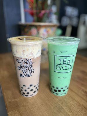 Creme Brulee Milk Tea and Pandan Horchata