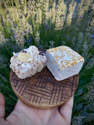 We made an almond joy inspired marshmallow and a strawberry marshmallow.