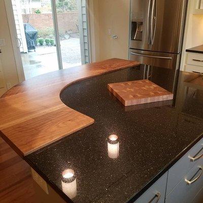 custom countertop with a matching endgrain block made from the scraps.