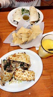 California Quesadilla and steak tacos with mango margarita