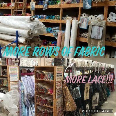 Not enough cases for the lace, so they are on top the rows and rows of shelved fabrics