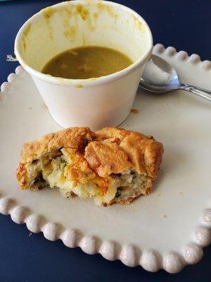 Split pea soup and bacon cheddar jalapeño scone - simply yummy!