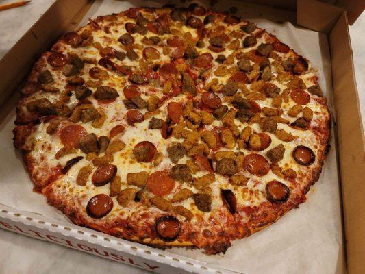 Pepperoni and meatball pizza