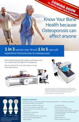 COMING SOON to Castle Family Health Centers! Bone Densitometry test, also known as a DXA scan.