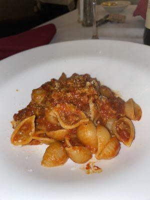 Shell pasta with hot sausage ragu