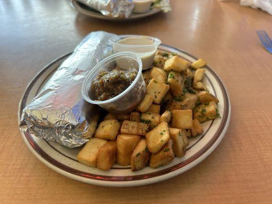 Falafel wrap and Greek potatoes.