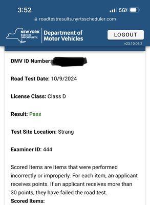 Road test results