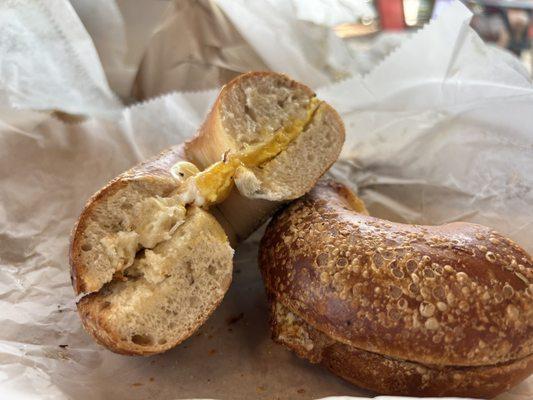 Egg and Cheese on a rose oil bagel