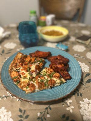 Tandoori chicken pizza and masala wings.