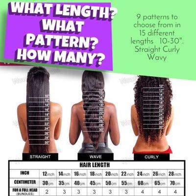 9 patterns to choose from.  15 different lengths to choose from