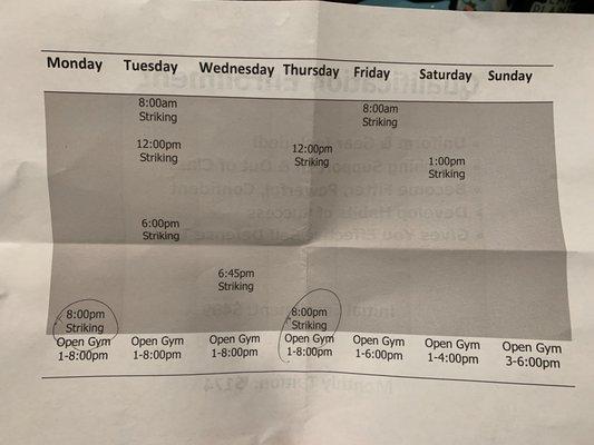 Garbage schedule