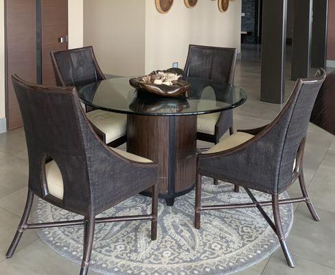 Bill Sofield dining table set with chairs and round table