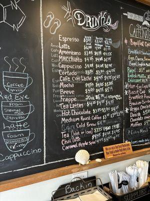 Coffee menu