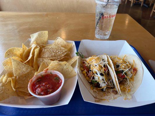 2 taco combo yummy! Chips were awesome and seasoned with something magical!