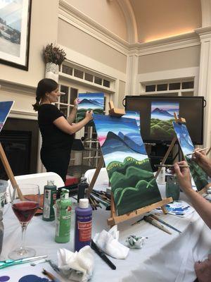 Sip and Paint event for seniors in assisted living brought to you by Sophie our Art Therapist.