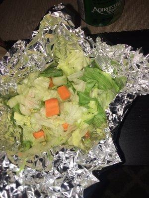 This is a first, salad in a ball of tinfoil