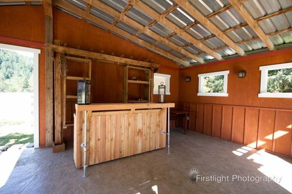 The interior of the Cocktail Cabana is set up to work for any occasion, whether it is a lemonade stand, full bar or such.