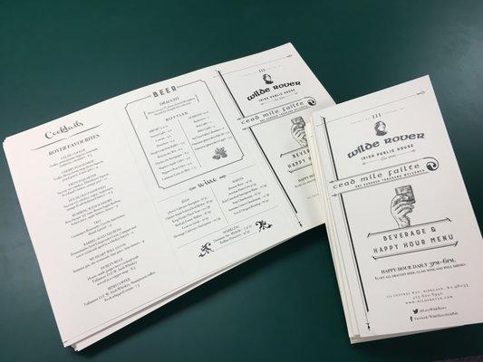 We print menus.  These ones are also scored and folded.