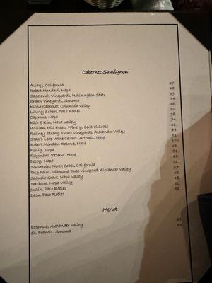 Wine menu