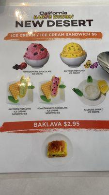 Dessert menu