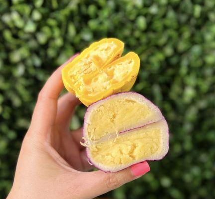 Korean Mochi Bread Cross-Section: Corn + Sweet Potato