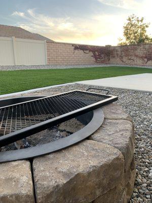 Fire pit, concrete, rocks