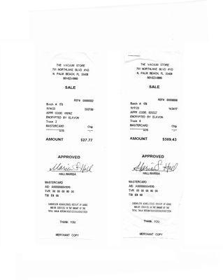 Marisa Hall credit card (signed) receipts