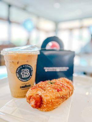 Hot dog bread, milk coffee