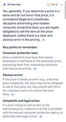 the laws on when you advertise a price and refuse to honor it in New York State.