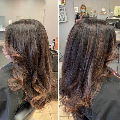 I have dark brown hair. Marlene gave me partial highlights in a caramel color. I love the way my hair turned out! She was very sweet too!