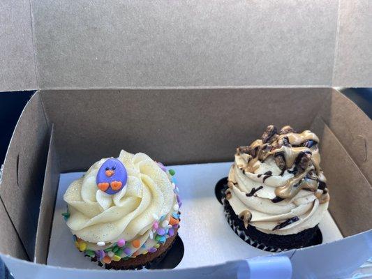 Vanilla cupcake and Reese's cup cupcake