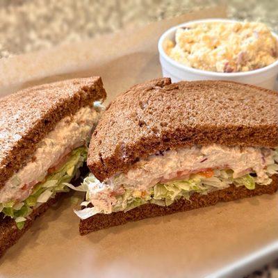 Tuna sandwich on squaw bread with potato salad